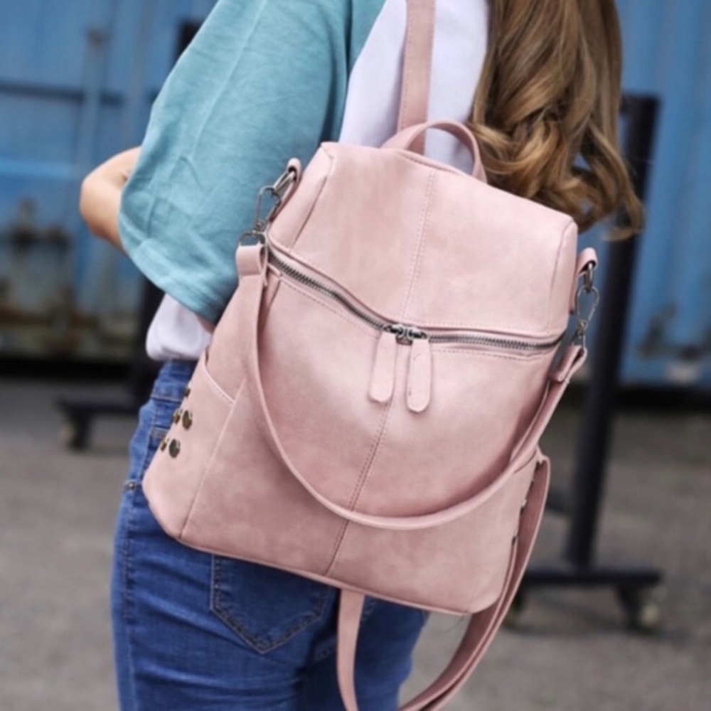 Faux Leather Mini Backpack Available in Pink/Grey!
